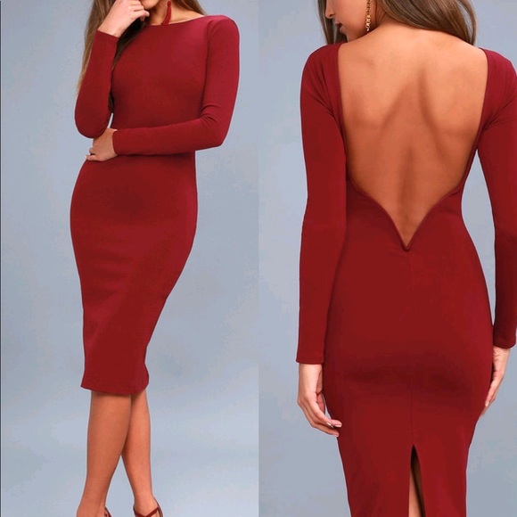 Lulus Dresses & Skirts - Lulu’s wine red open back midi bodycon dress